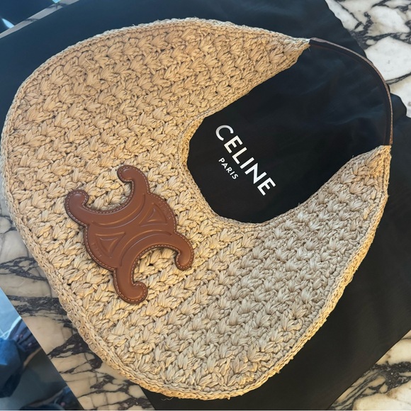 Celine brand new raffia and calfskin hobo bag - Picture 2 of 8